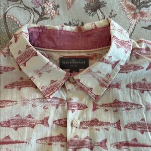 L.L. Bean Red and Cream Casual Button Down Shirt, XL